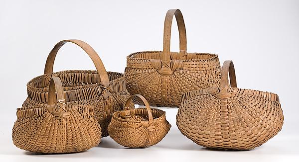 Appraisal: SPLINT BASKETS FIVE TOTAL American late th century four graduated