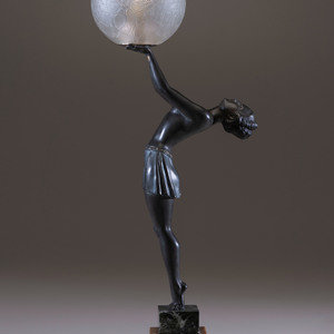 Appraisal: Enrique Molins-Balleste Spanish - Art Deco Figural Lamp bronze marble