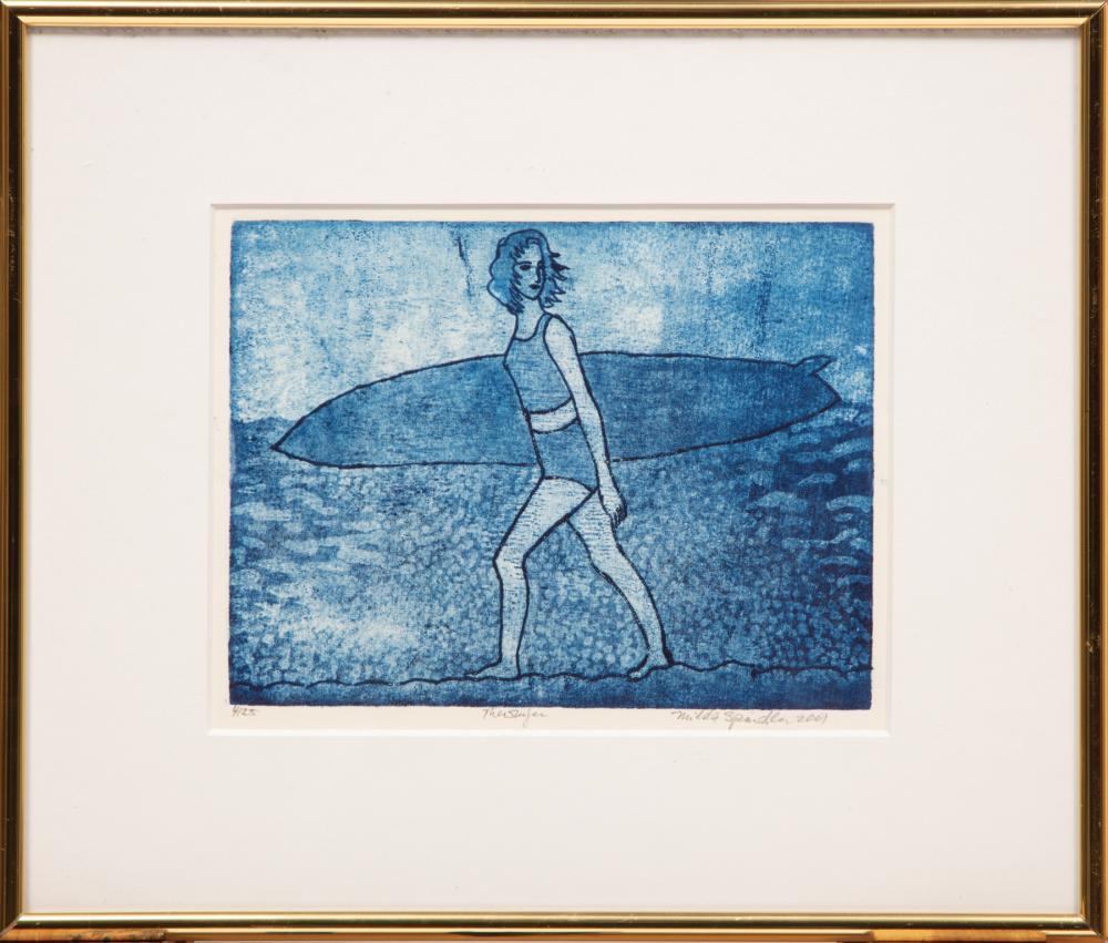 Appraisal: Milda Spindler Lithuanian New Orleans - The Surfer aquatint pencil-signed