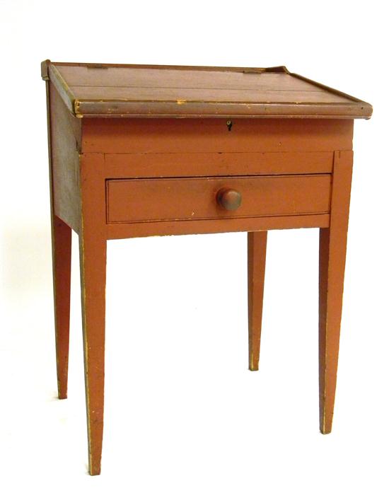 Appraisal: Early th C clerk's desk red paint finish slant lid