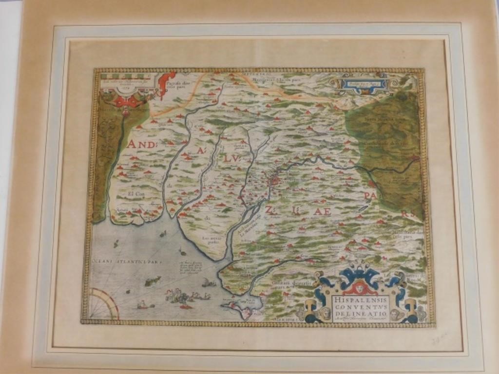 Appraisal: ABRAHAM ORTELIUS MAP OF SOUTHERN SPAIN Engraved and hand colored