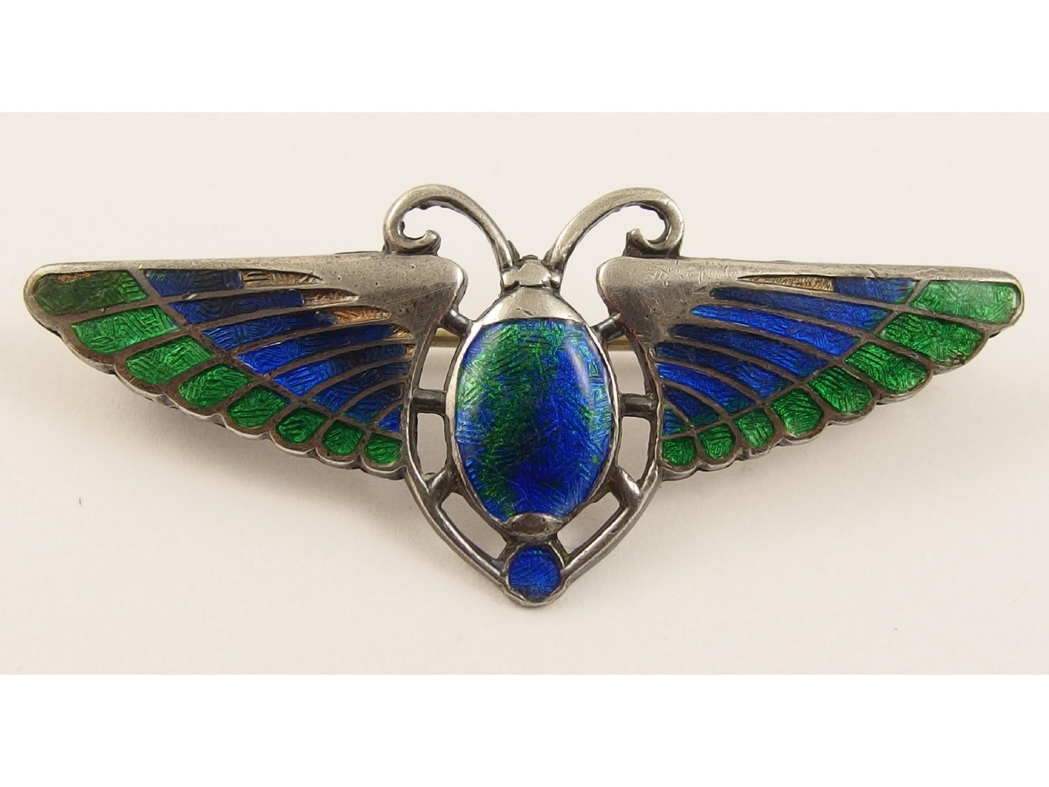 Appraisal: A Charles Horner enamelled scarab beetle broochenamelled in blue and