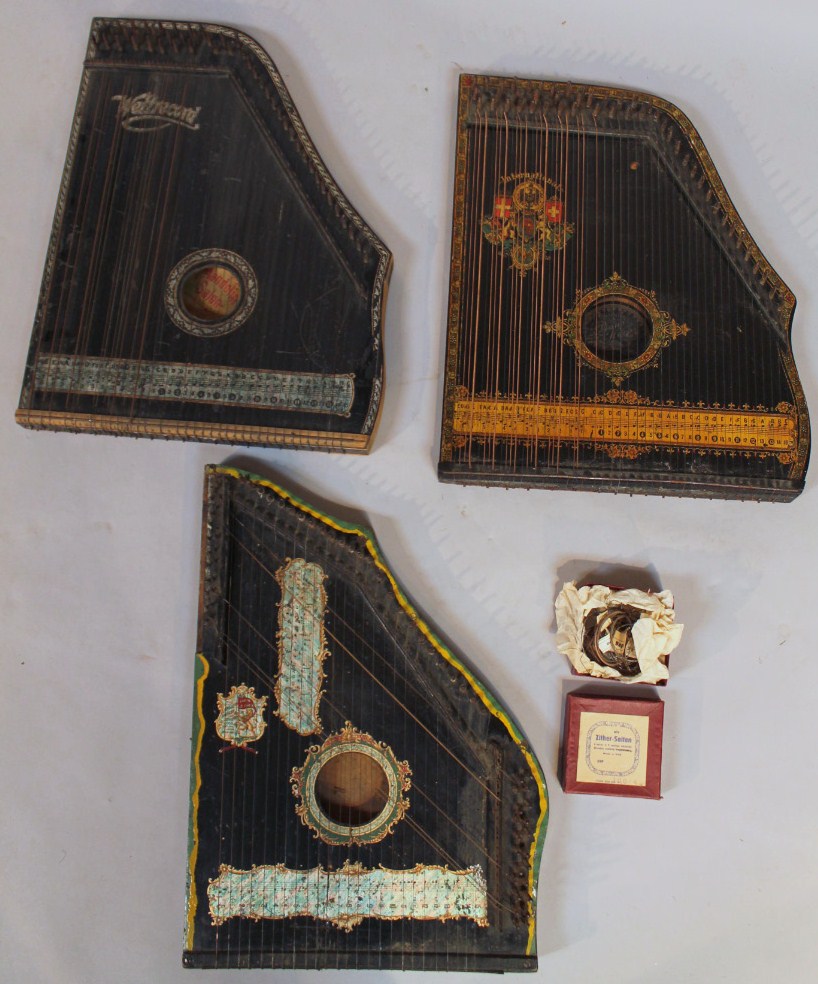 Appraisal: Three various early thC zithers to include an International example