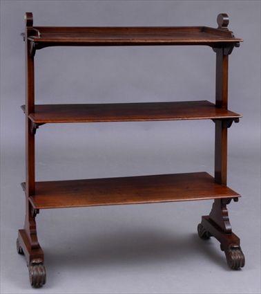 Appraisal: WILLIAM IV MAHOGANY THREE-TIER TAG RE With carved scrolled supports