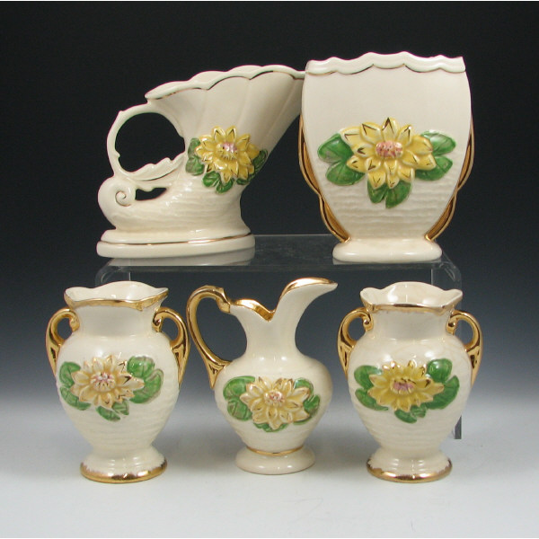 Appraisal: Hull Water Lily w Gold - Vases Pitcher Corn Lot