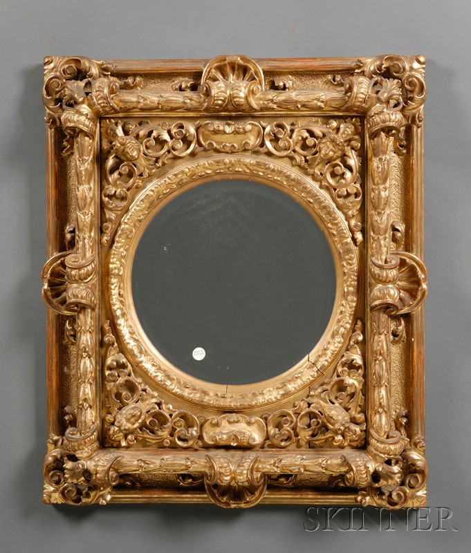 Appraisal: Renaissance Revival Giltwood Mirror Frame third quarter th century circular