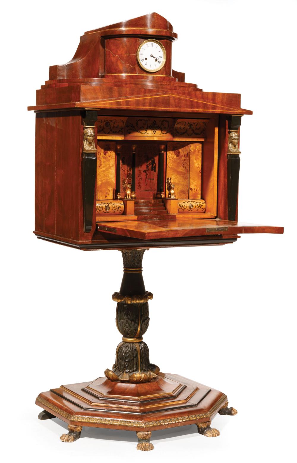 Appraisal: Continental Inlaid Gilt and Parcel Ebonized Mahogany Pedestal Desk early-to-mid