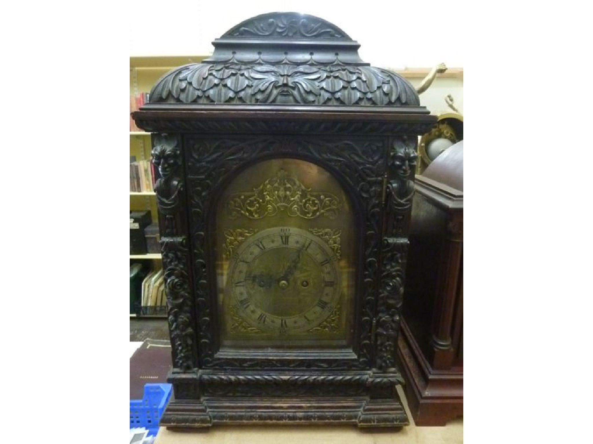 Appraisal: A substantial Victorian oak bracket clock the oak case heavily