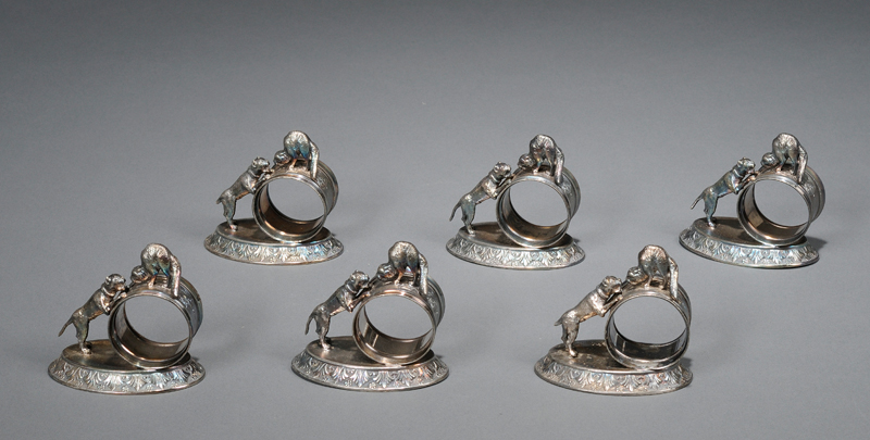 Appraisal: Set of Six Meriden Victorian Silver Plated Dog and Cat