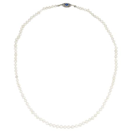 Appraisal: Natural Pearl Necklace with Silver Gold and Sapphire Clasp Estimate