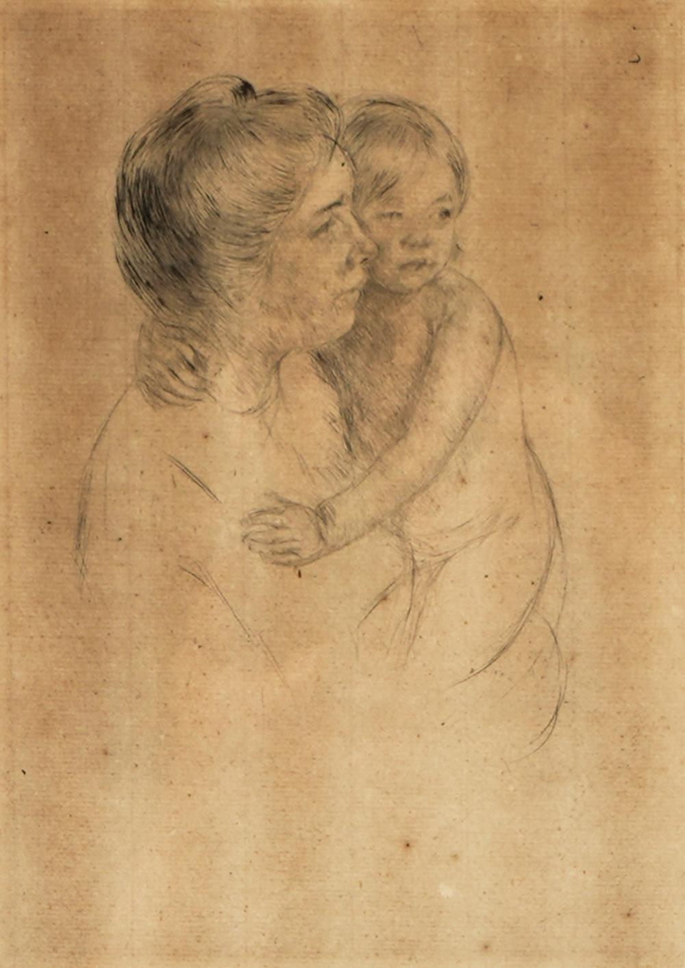 Appraisal: MARY CASSATT - ANTOINE HOLDING HER CHILDcirca drypoint engraving on