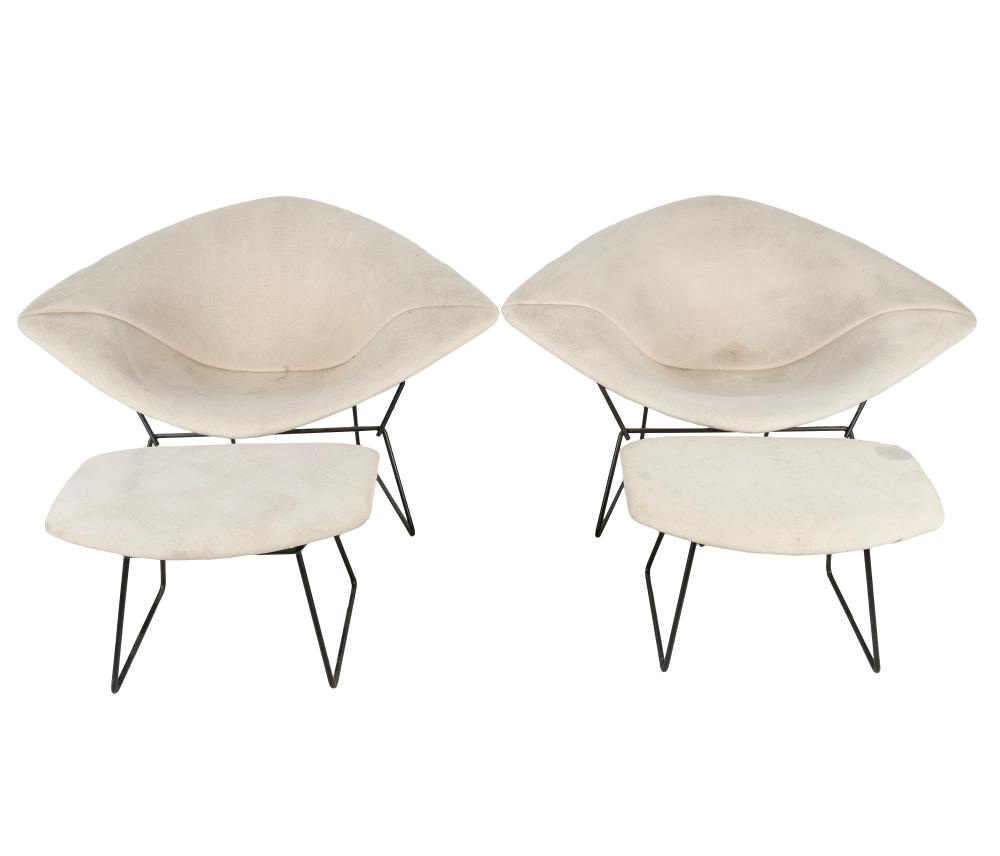 Appraisal: PAIR OF HARRY BERTOIA FOR KNOLL DIAMOND CHAIRS OTTOMANSCondition upholstery