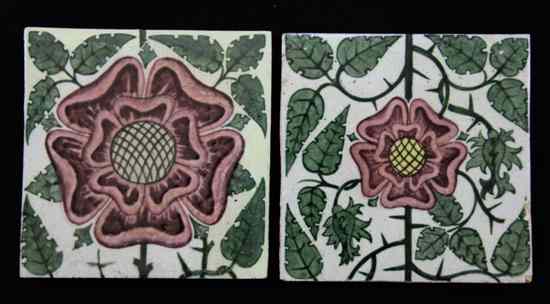 Appraisal: Two William de Morgan Tudor Rose pattern tiles Sands End