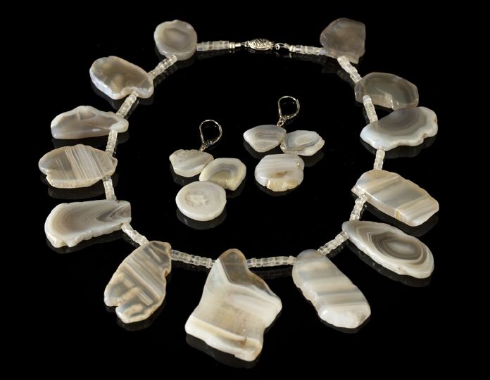 Appraisal: Lady's Fortification Agate Necklace and Earring Set composed of thirteen