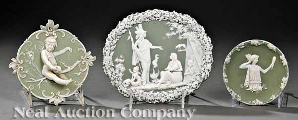 Appraisal: A Group of Three Wedgwood Jasperware Plaques sage green ground