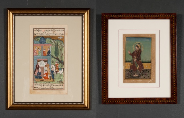 Appraisal: Mughal School Two framed paintings figures in garden with structure