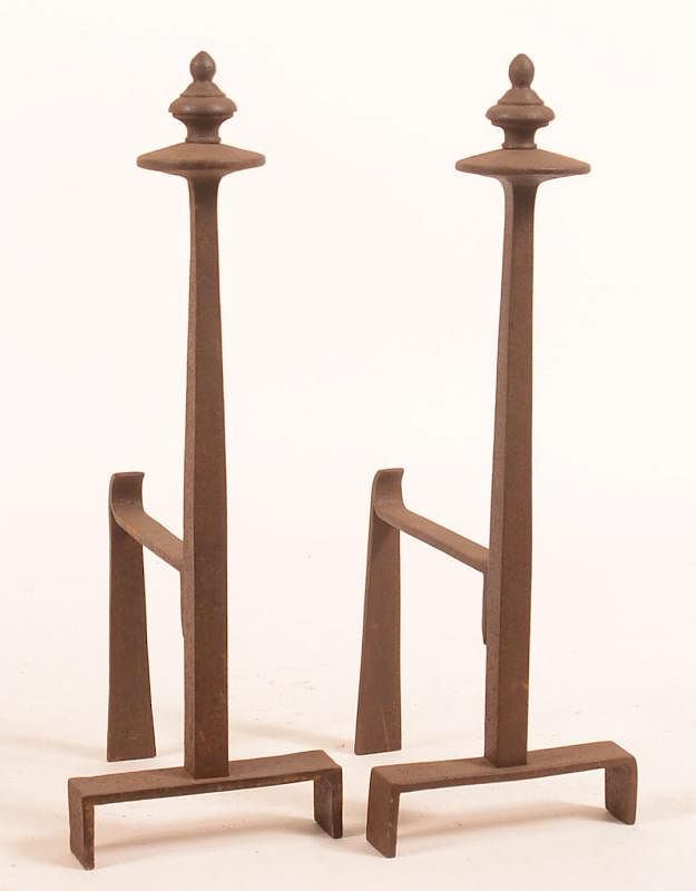 Appraisal: Pair of Iron Andirons Pair of Iron Andirons - h