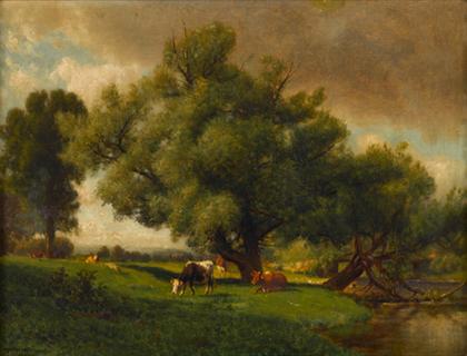 Appraisal: WILLIAM HOWARD HART american - LANDSCAPE WITH GRAZING COWS Signed