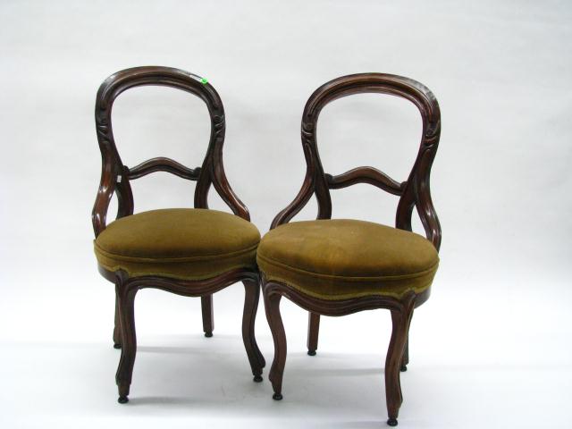 Appraisal: Four Victorian Finger Carved Walnut Chairs with upholstered chairs