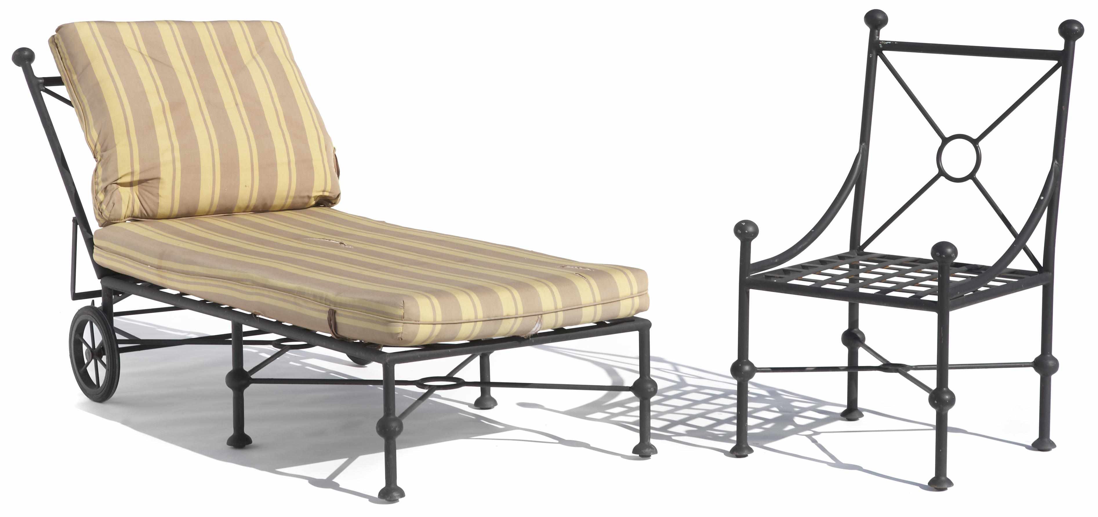 Appraisal: A suite of patinated metal garden furniture Comprising circular dining