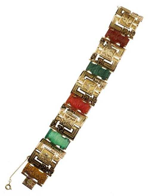 Appraisal: GOLD AND GEMSTONE BRACELET South America Yellow gold g Decorative