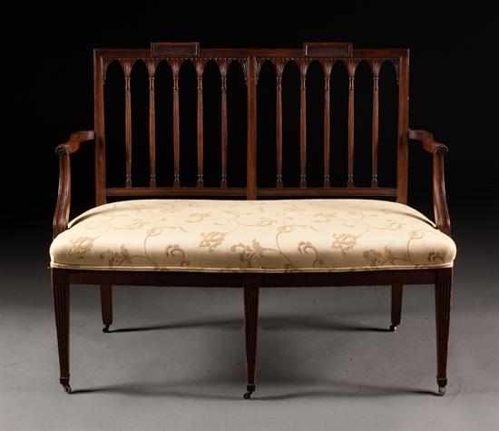 Appraisal: Federal style mahogany double chair-back upholstered settee in the New