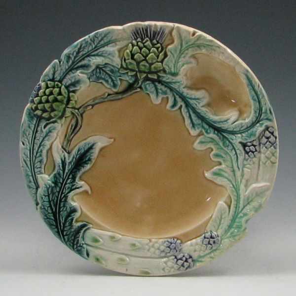 Appraisal: Majolica Asparagus Artichoke Dish marked with impressed U and hand