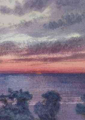 Appraisal: Stephen Coates American Contemporary Setting Sun over Lake Watercolor on