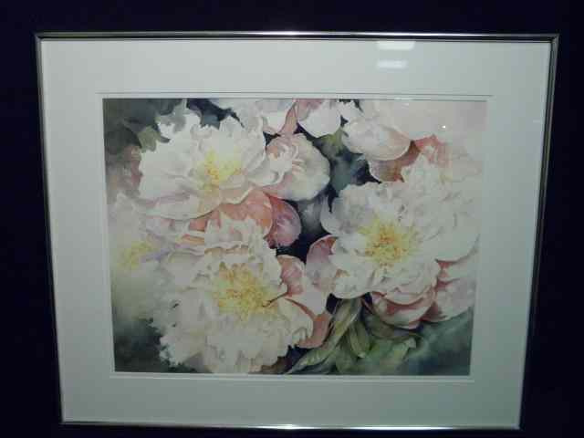 Appraisal: D Maddern floral still life watercolor painting Titled ''Single Peonies''