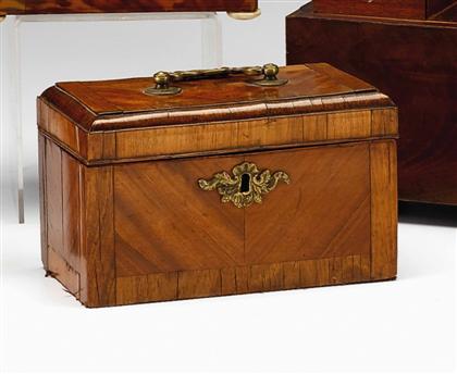 Appraisal: English mahogany tea caddy th th century Of rectangular form