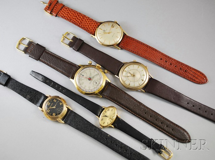 Appraisal: Five Wristwatches including an kt gold Bucherer a kt gold