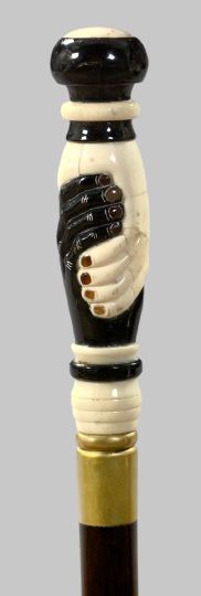 Appraisal: Continental Bone and Mahogany Friendship Walking Stick first quarter th