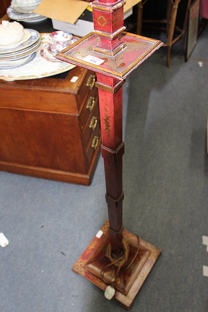 Appraisal: A RED AND GOLD LACQUERED CHINOISERIE STANDARD LAMP with square