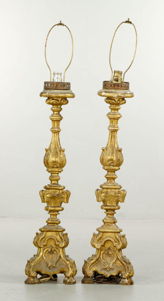 Appraisal: - Pr Early Italian Candlesticks Lamps Pair of early Italian