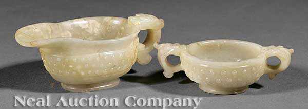 Appraisal: Two Antique Chinese Carved Celadon Jade Vessels including a pouring