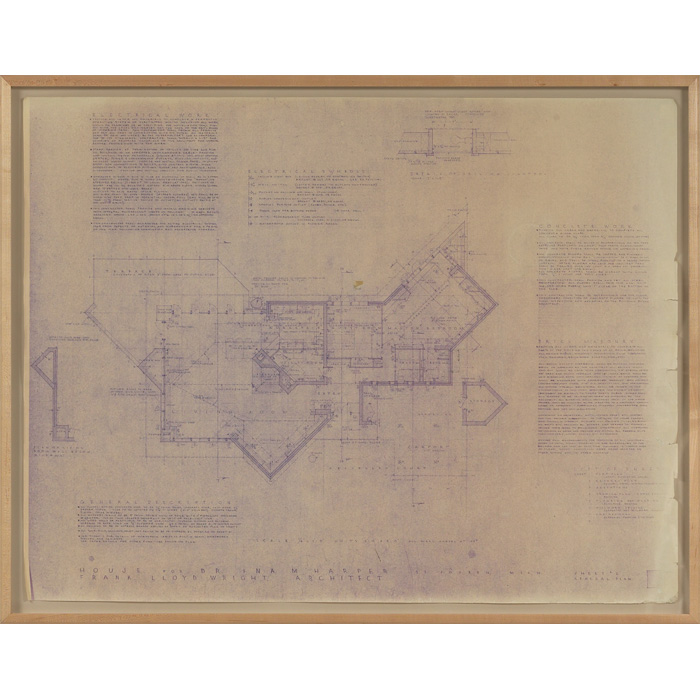 Appraisal: Frank Lloyd Wright blueprint from the Ina Moriss Harper Residence