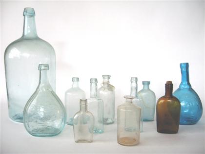 Appraisal: Group of glass bottles including flasksVarious makers colors sizes and