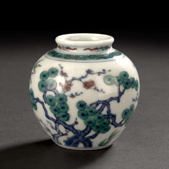 Appraisal: Chinese Doucai Porcelain Water Coupe of bulbous apple form with