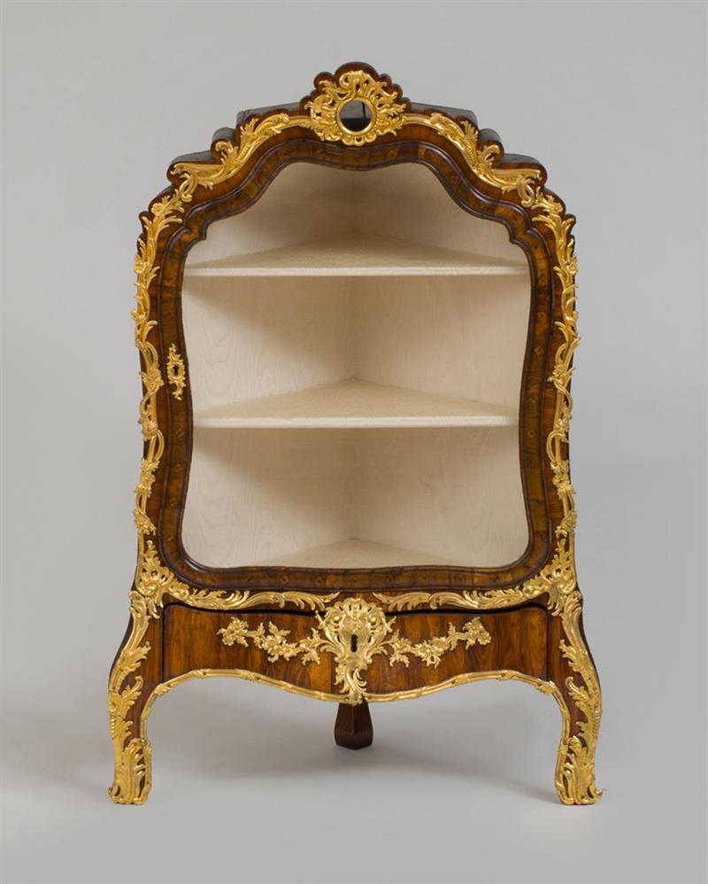 Appraisal: LOUIS XV STYLE ORMOLU-MOUNTED KINGWOOD AND WALNUT MARQUETRY SMALL CORNER