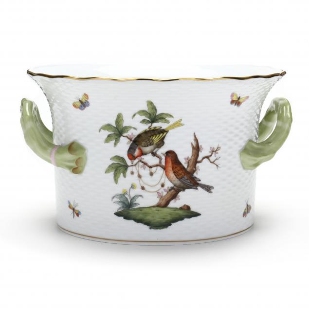 Appraisal: HEREND ROTHSCHILD BIRD PORCELAIN CACHE POT Marked and inscribed with