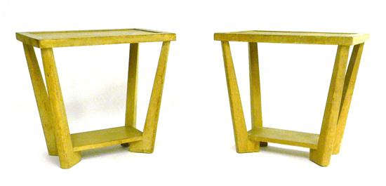 Appraisal: Two modern design side tables blonde oblong top over stretcher