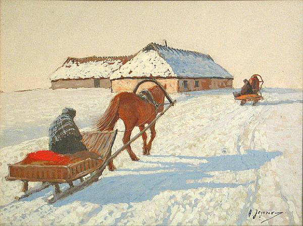 Appraisal: Andrei Afanasievich Jegorov Russian - Two horse drawn sleds in