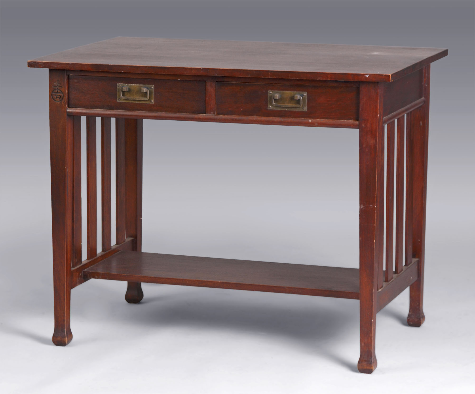 Appraisal: Roycroft Drawer Library Table Roycroft Drawer Library Table Orb burned