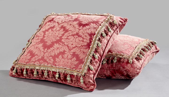 Appraisal: Pair of Deep Rose Damask Sofa Pillows each of large