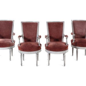 Appraisal: A Set of Four Louis XVI Style Gray-Painted Armchairs th