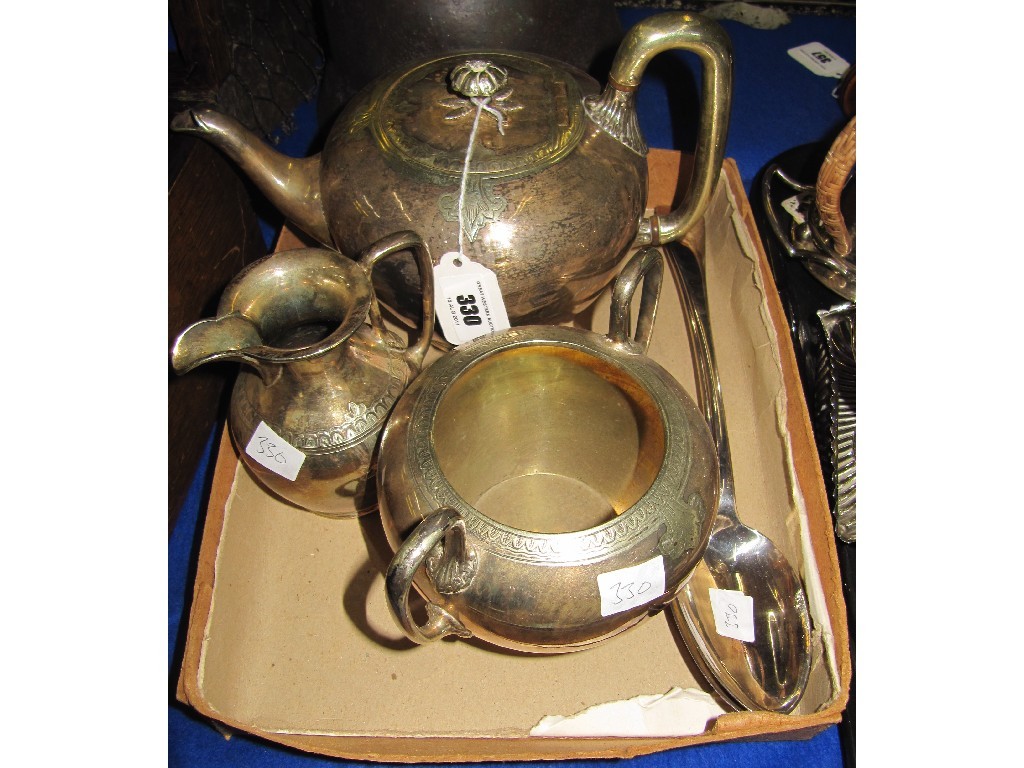 Appraisal: Lot comprising three piece EP tea service and a pair