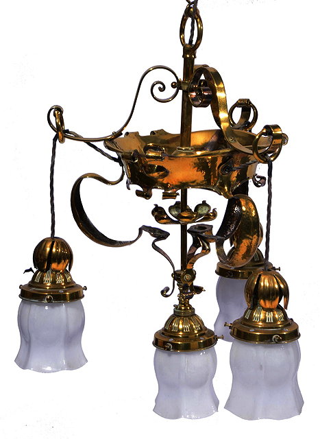 Appraisal: AN ART NOUVEAU BRASS CEILING LIGHT of open scroll form