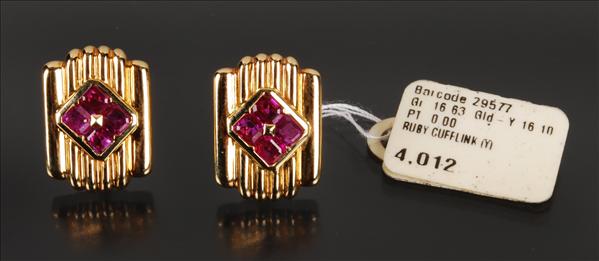 Appraisal: A pair of carat yellow gold and ruby cufflinks by