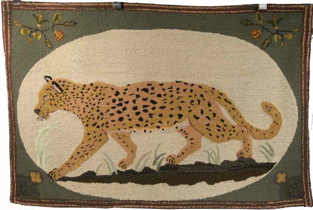 Appraisal: FIGURAL HOOKED RUG - Stalking Leopard by Blanche Mary 'Joy'