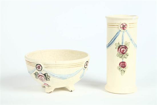 Appraisal: TWO PIECES WELLER POTTERY Both white in Roma pattern A